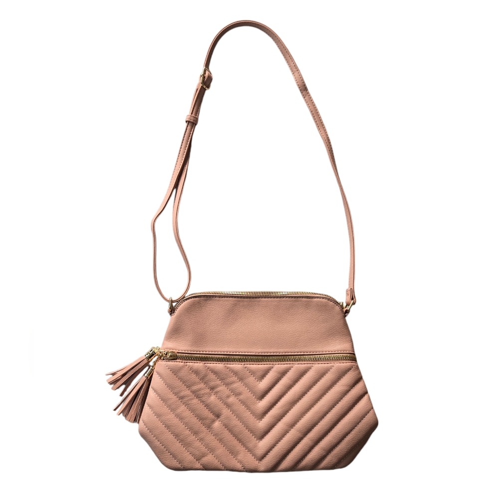 Light pink quilted crossbody purse